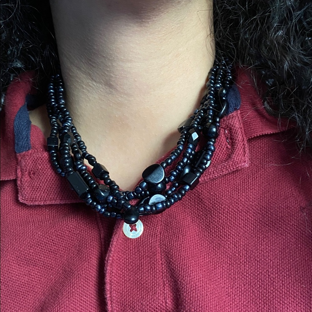 Black Five-Strand Beaded Necklace - Picture 12 of 16